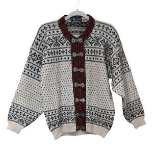 ET KG Norwegian Icelandic fisherman Faire Isle sweater cardigan